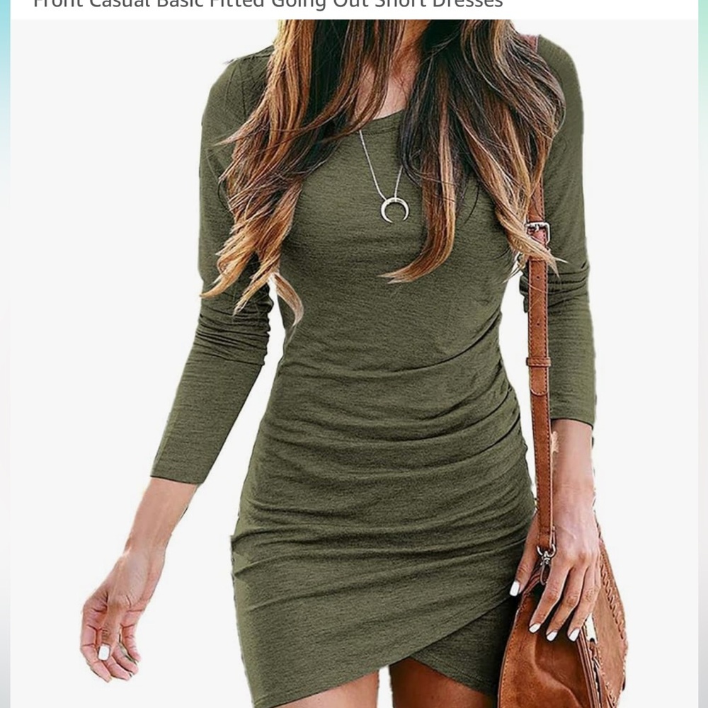BTFBM Women Ruched Bodycon Dress Long Sleeve Wrap Front Basic Fitted Short Dress